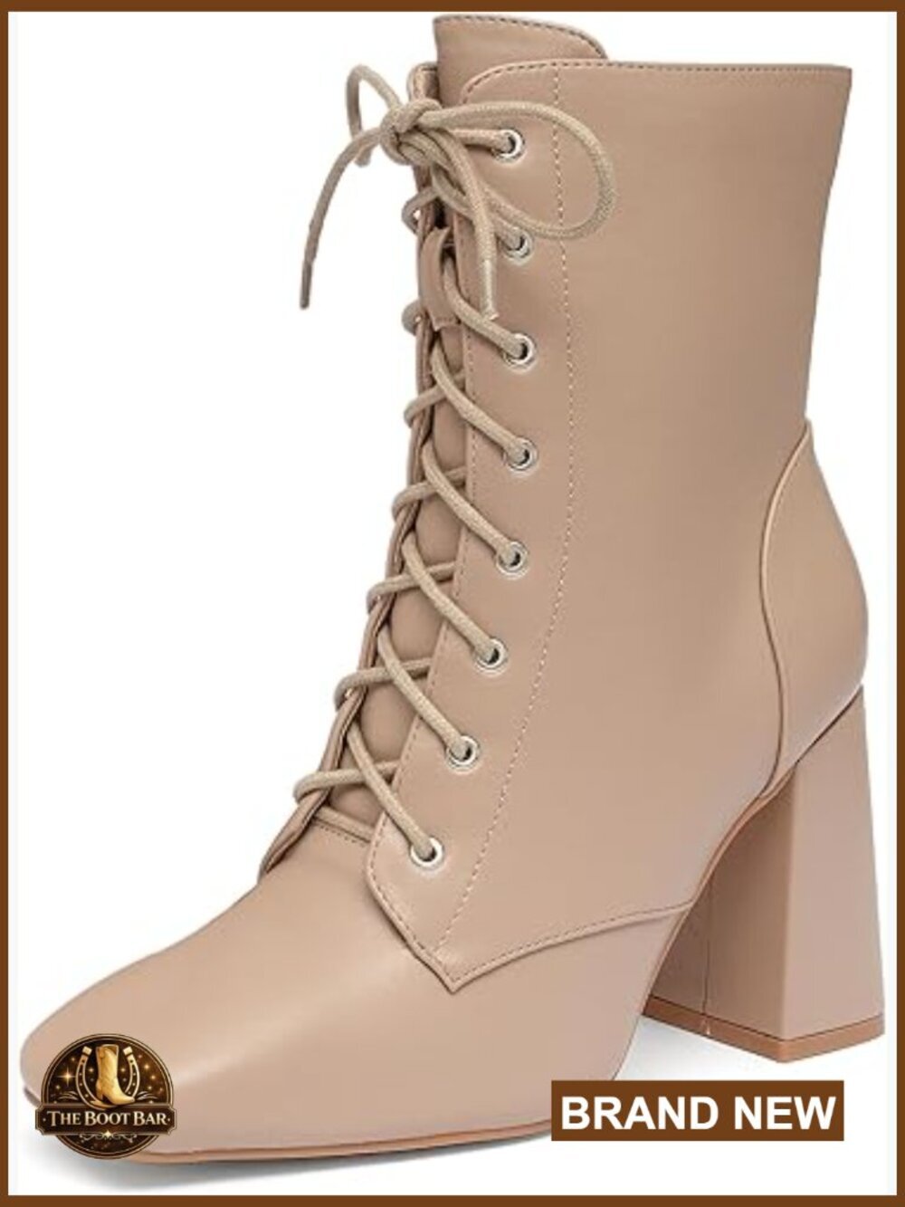 Women's Lace-Up Block Heel Ankle Booties - Square Toe Faux Leather Boots